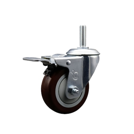 Service Caster 4 Inch Maroon Polyurethane Wheel Swivel 58 Inch Threaded Stem Caster Total Lock Brake SCC SCC-TSTTL20S414-PPUB-MRN-58212